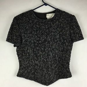 Adrianna Papell Women Top Formal Beaded Silk Sz S